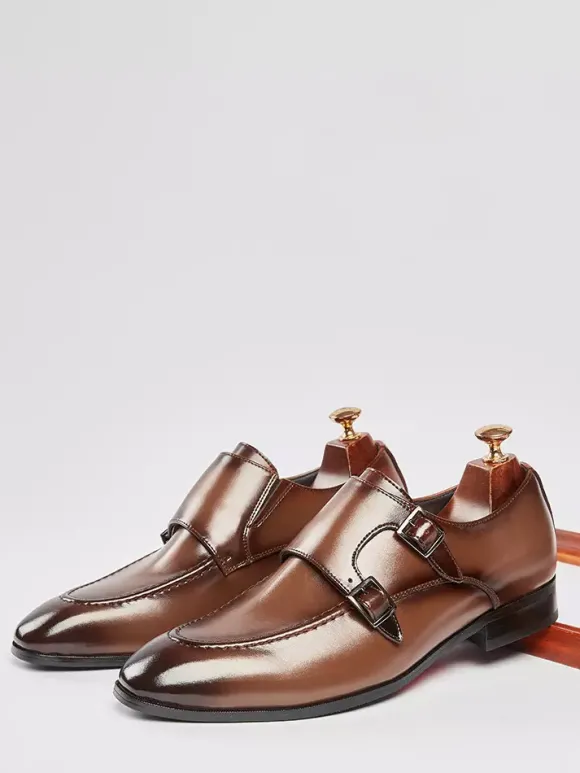 Mocassins à bout pointu pour homme chaussures britanniques à double boucle chaussures d'affaires formelles en cuir véritable