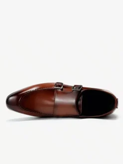Mocassins à bout pointu pour homme chaussures britanniques à double boucle chaussures d'affaires formelles en cuir véritable