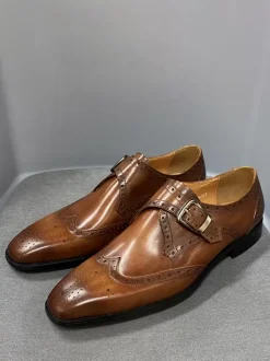 Mocassins à bout rond en cuir de vache pour hommes
