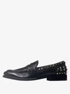 Mocassins à bout rond en cuir de vachette pour hommes avec rivets