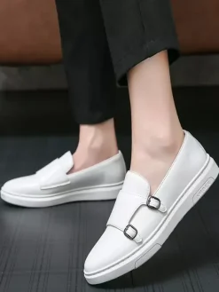 Mocassins à double bride pour hommes chaussures décontractées et confortables en cuir verni chaussures de marche plates et confortables mocassins Penny baskets chaussures habillées