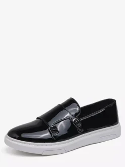 Mocassins à double bride pour hommes chaussures décontractées et confortables en cuir verni chaussures de marche plates et confortables mocassins Penny baskets chaussures habillées