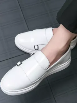 Mocassins à double bride pour hommes chaussures décontractées et confortables en cuir verni chaussures de marche plates et confortables mocassins Penny baskets chaussures habillées