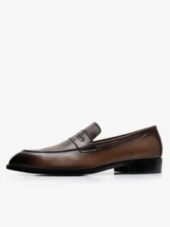 Mocassins à enfiler en cuir de vache pour homme chaussures de bal de retour à la maison de mariage marron