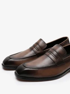 Mocassins à enfiler en cuir de vache pour homme chaussures de bal de retour à la maison de mariage marron