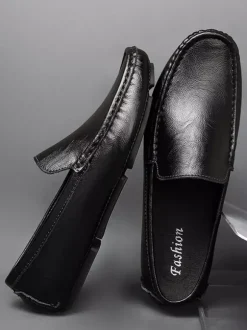 Mocassins à enfiler pour hommes chaussures de pont en similicuir à pointes légères antidérapantes et flexibles
