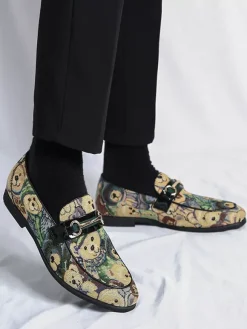 Mocassins à enfiler pour homme à talons bas bout rond imprimé animal