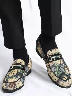 Mocassins à enfiler pour homme à talons bas bout rond imprimé animal
