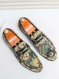 Mocassins à enfiler pour homme à talons bas bout rond imprimé animal