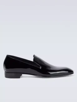 Mocassins à enfiler pour homme bout rond chaussures de bal et de mariage vernies noires