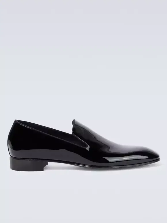 Mocassins à enfiler pour homme bout rond chaussures de bal et de mariage vernies noires
