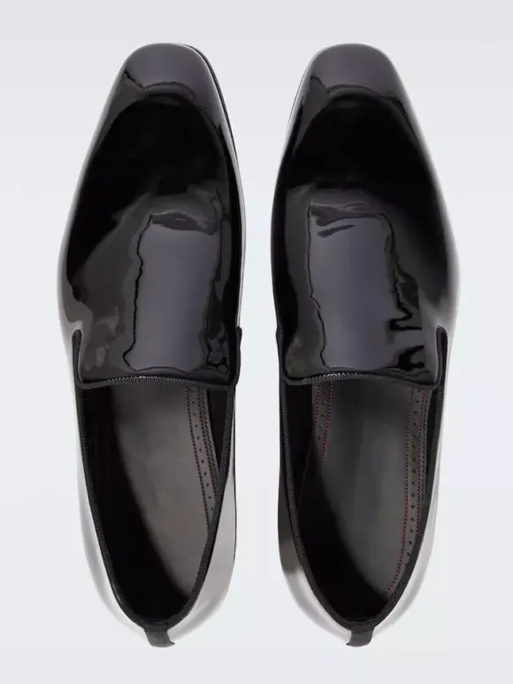 Mocassins à enfiler pour homme bout rond chaussures de bal et de mariage vernies noires