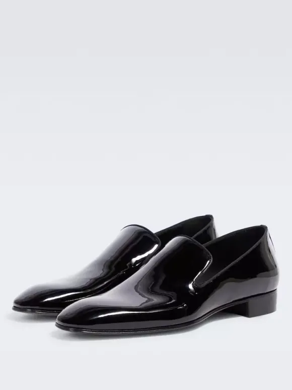 Mocassins à enfiler pour homme bout rond chaussures de bal et de mariage vernies noires