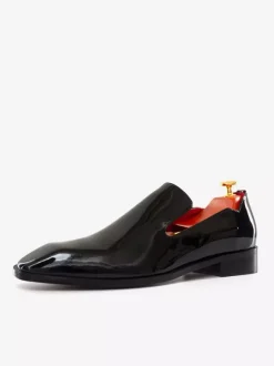 Mocassins à enfiler pour hommes chaussures noires à bout rond en cuir PU