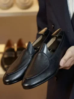 Mocassins à enfiler pour hommes chaussures en cuir à bout rond chaussures de bal et de mariage en cuir de vache