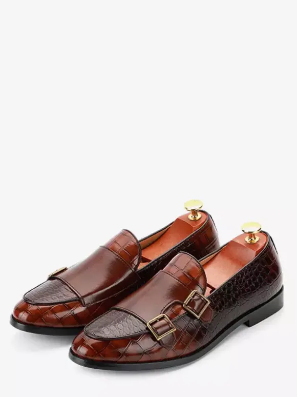 Mocassins à enfiler pour homme chaussures à talons bas en cuir texturées et décorées style Penny