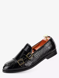 Mocassins à enfiler pour homme chaussures à talons bas en cuir texturées et décorées style Penny