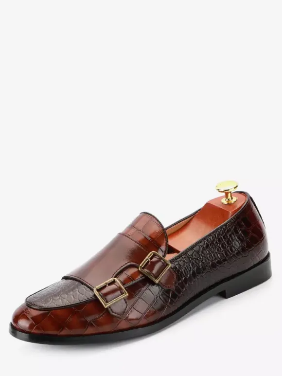 Mocassins à enfiler pour homme chaussures à talons bas en cuir texturées et décorées style Penny