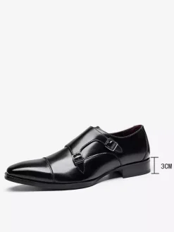Mocassins à lacets pour homme bout uni double boucle cuir antidérapant talon carré chaussures de bal basses