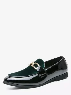 Mocassins à mors pour hommes en daim cuir à enfiler avec boucle à chaîne bout pointu talons bas chaussures de bal