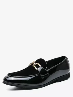 Mocassins à mors pour hommes en daim cuir à enfiler avec boucle à chaîne bout pointu talons bas chaussures de bal
