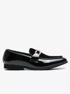 Mocassins à mors pour hommes en daim cuir à enfiler avec boucle à chaîne bout pointu talons bas chaussures de bal