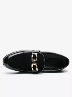 Mocassins à mors pour hommes en daim cuir à enfiler avec boucle à chaîne bout pointu talons bas chaussures de bal