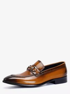 Mocassins à mors pour homme en cuir véritable à bout pointu à enfiler