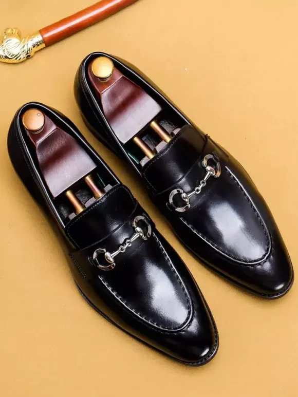 Mocassins à mors pour homme en cuir véritable à bout pointu à enfiler