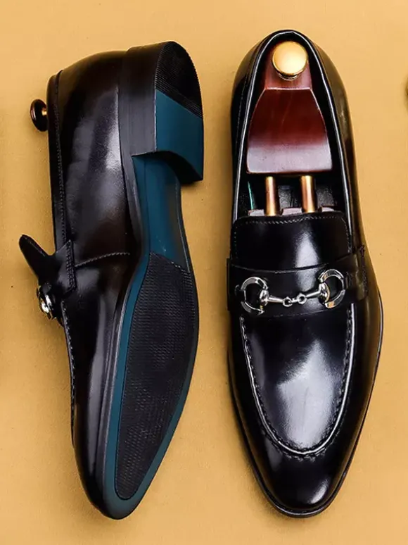 Mocassins à mors pour homme en cuir véritable à bout pointu à enfiler
