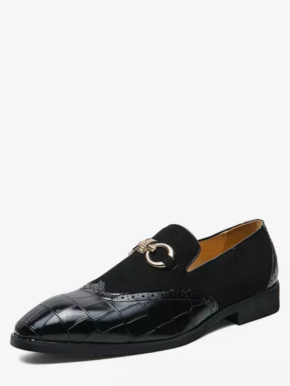 Mocassins à mors pour homme chaussures à enfiler en cuir suédé à motif pierre et bout pointu