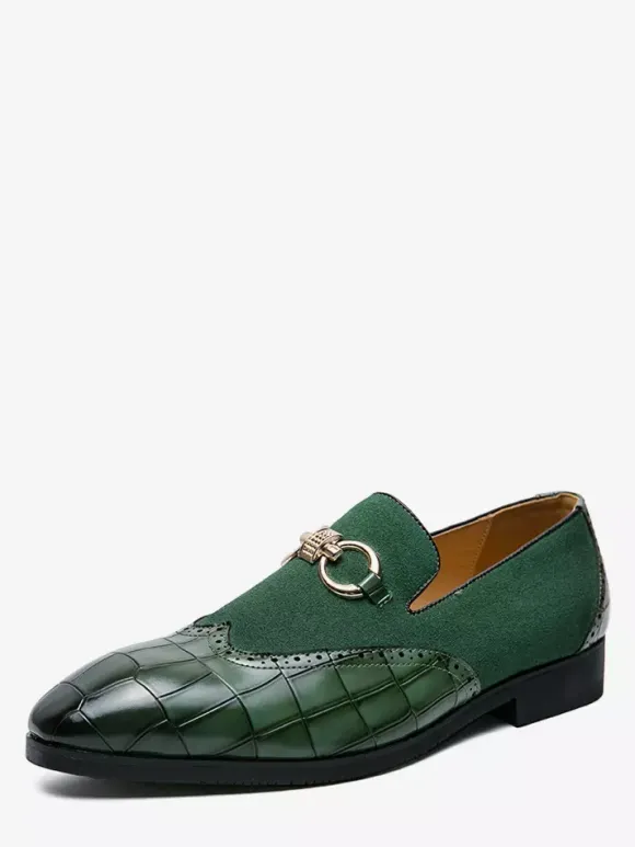 Mocassins à mors pour homme chaussures à enfiler en cuir suédé à motif pierre et bout pointu