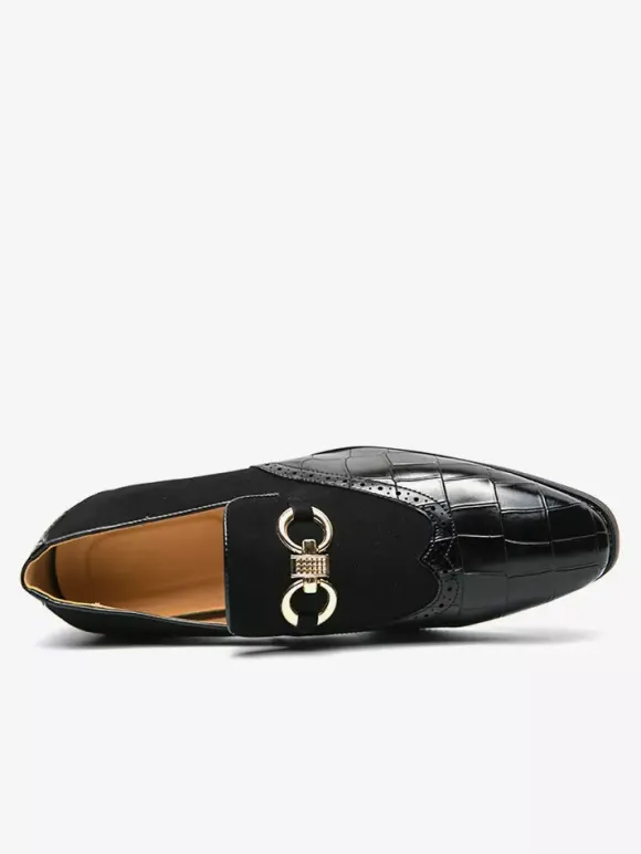 Mocassins à mors pour homme chaussures à enfiler en cuir suédé à motif pierre et bout pointu