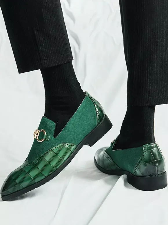 Mocassins à mors pour homme chaussures à enfiler en cuir suédé à motif pierre et bout pointu