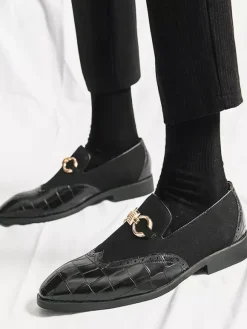 Mocassins à mors pour homme chaussures à enfiler en cuir suédé à motif pierre et bout pointu