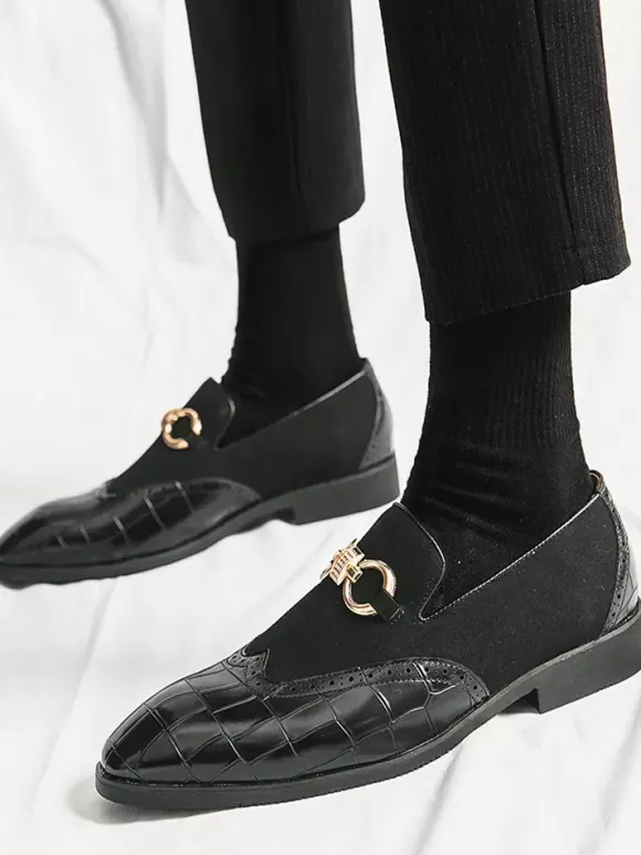 Mocassins à mors pour homme chaussures à enfiler en cuir suédé à motif pierre et bout pointu