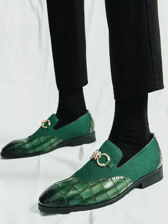 Mocassins à mors pour homme chaussures à enfiler en cuir suédé à motif pierre et bout pointu