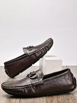 Mocassins à mors pour homme chaussures de pont en cuir à enfiler