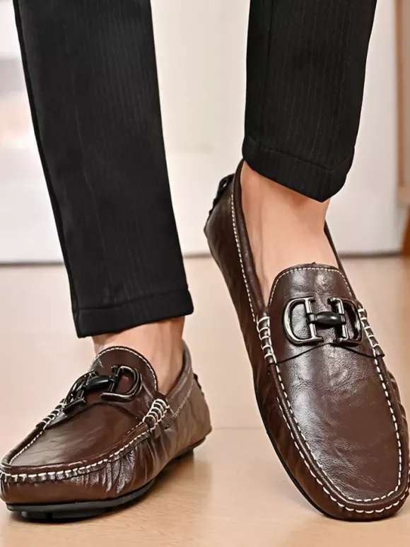 Mocassins à mors pour homme chaussures de pont en cuir à enfiler