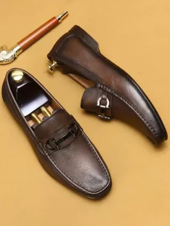 Mocassins à mors pour homme mocassins en cuir véritable semelles souples chaussures décontractées à enfiler