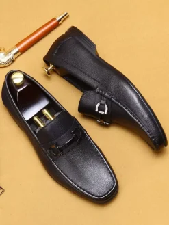 Mocassins à mors pour homme mocassins en cuir véritable semelles souples chaussures décontractées à enfiler