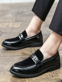 Mocassins à mors pour homme chaussures épaisses à enfiler en cuir suédé verni