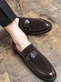Mocassins à mors pour homme chaussures épaisses à enfiler en cuir suédé verni