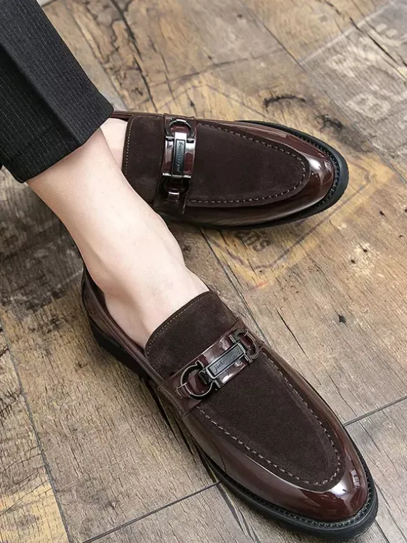 Mocassins à mors pour homme chaussures épaisses à enfiler en cuir suédé verni