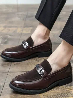 Mocassins à mors pour homme chaussures épaisses à enfiler en cuir suédé verni
