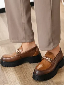 Mocassins à mors pour homme chaussures épaisses antidérapantes en cuir à enfiler