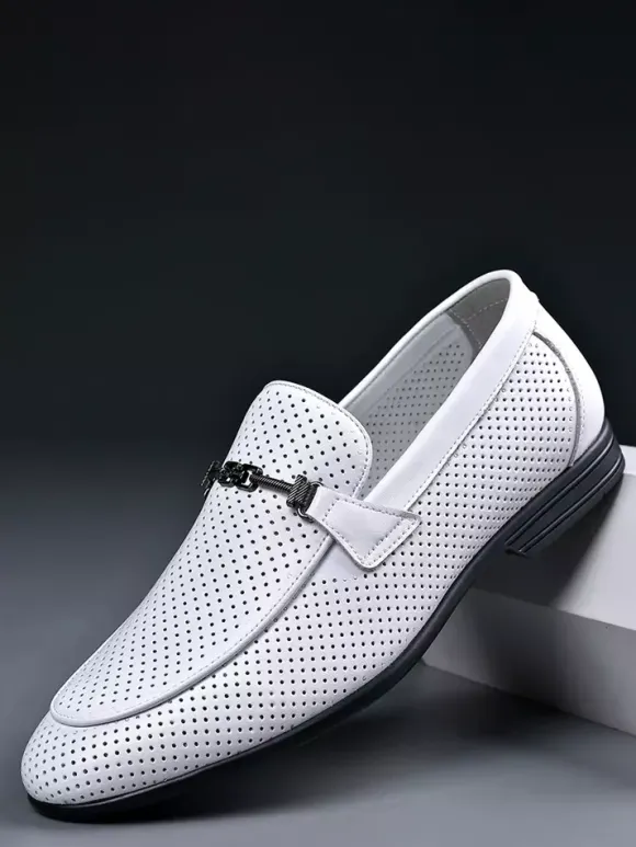 Mocassins à mors pour homme en cuir véritable perforé et maille