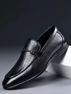 Mocassins à mors pour homme en cuir véritable perforé et maille