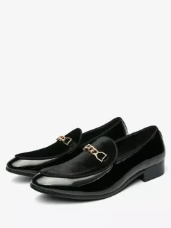 Mocassins à mors pour hommes en daim cuir à enfiler avec boucle à chaîne bout pointu talons bas chaussures de bal