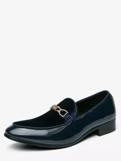 Mocassins à mors pour hommes en daim cuir à enfiler avec boucle à chaîne bout pointu talons bas chaussures de bal